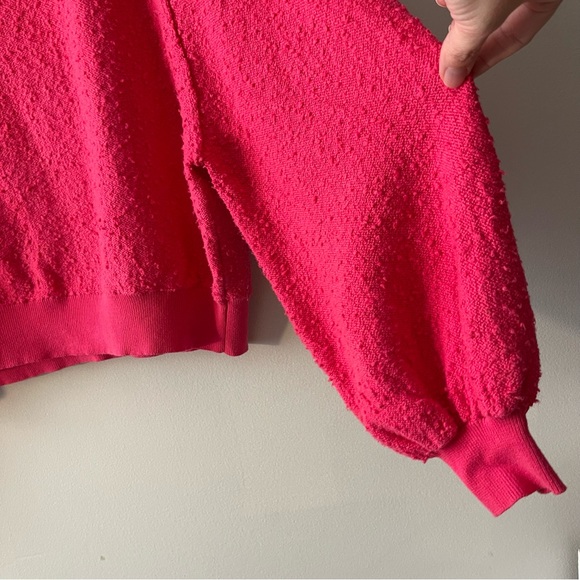 Free People Hot Pink Sweater Bubble Puff Sleeve Size Small Fuschia Crop Fit - Picture 4 of 4